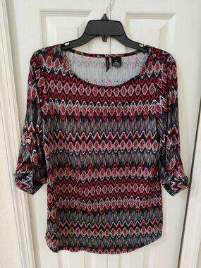 NEW DIRECTIONS Women's Multicolor 3/4 Roll Tab Sleeve Top Blouse